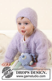 Baby Sofie / DROPS Baby 13-11 - Pyöreäkaarrokkeinen takki ja pipo Symphony- tai Melody-langasta, mustekala ja huopa