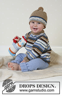 Swab the Deck / DROPS Baby 13-12 - Strikket sæt med bluse, bukser og hue til baby og børn i DROPS Alpaca. Størrelse 1 mnd - 4 år. 