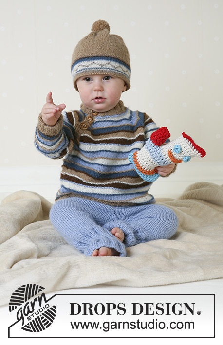 Swab the Deck / DROPS Baby 13-12 - DROPS Jumper, trousers, hat and soft toy in Alpaca