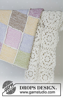 Pastel Checkers / DROPS Baby 13-19 - Blanket knitted in garter sts in Alpaca 