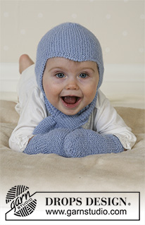 Baby Aviator Hat / DROPS Baby 14-16 - Komplet: czapka, szalik i rękawiczki dziecięce na drutach z włóczki DROPS Alpaca. Rozmiary od 1 miesiąca do 4 lat.