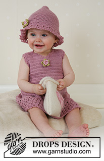 Little Miss Berry / DROPS Baby 14-4 - Heklet kjole og sommerhatt til baby og barn i DROPS Alpaca. Strikket og tovet veske i DROPS Alaska. Størrelser fra 1 måned til 4 år.