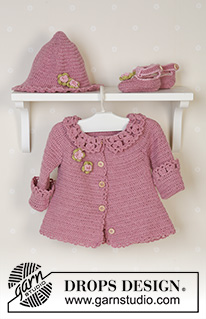 Little Miss Berry Cardigan / DROPS Baby 14-5 - Crochet jacket with round yoke and lace collar, summer hat and slippers in DROPS Alpaca. Sizes for baby and children, 1 month to 4 years.