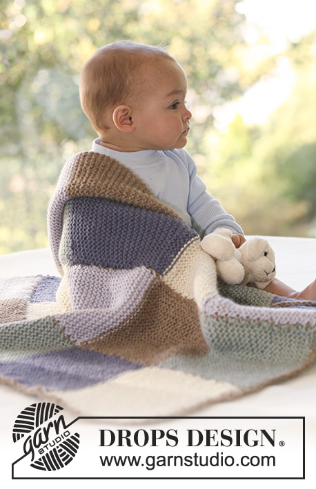 Winter Squares / DROPS Baby 16-17 - Dětská deka pletená vroubkovým vzorem z dvojité příze DROPS Alpaca. 