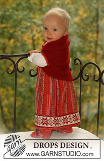 Petite Heidi / DROPS Baby 16-25 - Sett med strikket kjole med nordisk mønster, bolero og sokker til baby og barn i DROPS Fabel og DROPS Alpaca