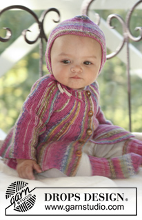 Little Jamboree / DROPS Baby 16-3 - Set of jacket knitted from side to side, socks and bonnet for baby and children in DROPS Fabel