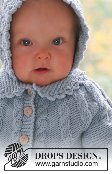 Cable Princess / DROPS Baby 17-1 - Set of knitted jacket and bonnet with cables for baby and children in DROPS Merino Extra Fine