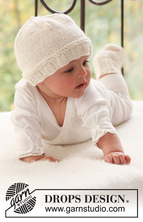 Cream Dream Hat / DROPS Baby 17-19 - Set of knitted hat and socks for baby and children in DROPS Merino Extra Fine