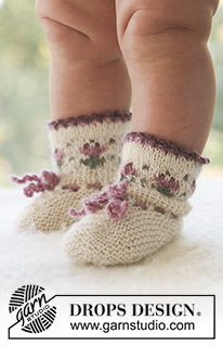 Easter Finest Socks / DROPS Baby 17-20 - Knitted socks with flower detail for baby and children in DROPS Alpaca