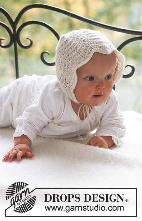 Poppy's Bonnet / DROPS Baby 18-12 - Gestrickte Haube mit Wellenmuster für Babys und Kinder in DROPS Alpaca