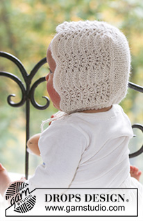 Poppy's Bonnet / DROPS Baby 18-12 - Knitted bonnet hat with wave pattern for baby and children in DROPS Alpaca