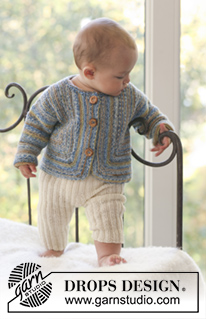 Killian / DROPS Baby 18-25 - Set of knitted domino jacket in garter st in DROPS Fabel and pants in rib st in DROPS Alpaca for baby and children