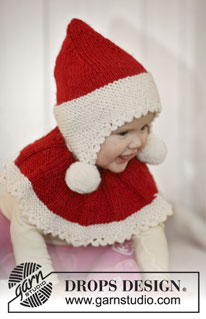Baby Noel / DROPS Baby 19-11 - Set of knitted Santa hat and neck warmer for baby and children in 2 threads DROPS Alpaca