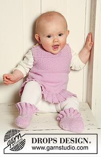 Sweet Sorbet / DROPS Baby 19-19 - Komplekt: DROPS BabyMerino lõngast kootud tekstuurse mustriga beebi ja laste kleit / vest ning volangidega papud 