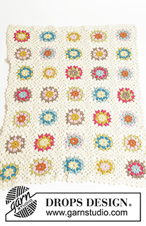 Granny's Little Girl / DROPS Baby 19-22 - Colourful crochet baby blanket with granny squares in 2 threads DROPS Alpaca