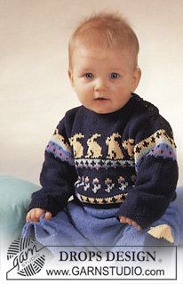 DROPS Baby 2-15 - DROPS jumper with rabbit motif, trousers and socks in “Safran”. 