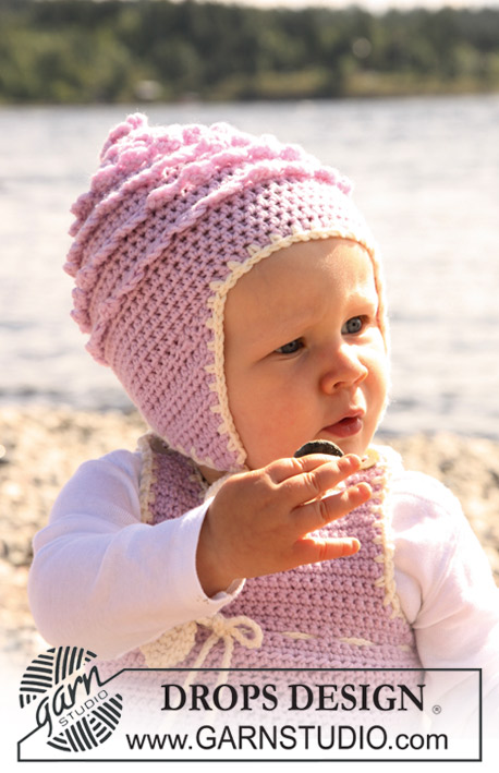 Sweet Little Cupcake Hat / DROPS Baby 20-19 - Heklet lue med volanger og blondekanter til baby og barn i DROPS Merino Extra Fine