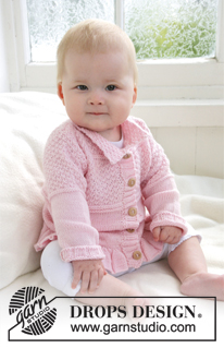 Lea / DROPS Baby 21-14 - Strikket jakke med volangkant og strukturmønster til baby og barn i DROPS BabyAlpaca Silk
