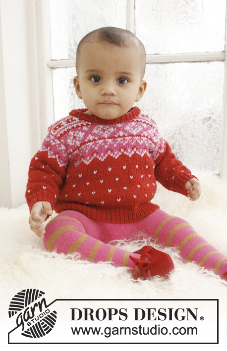 Rubin / DROPS Baby 21-18 - Dětský pulovr s norským vzorem pletený z příze DROPS Merino Extra Fine