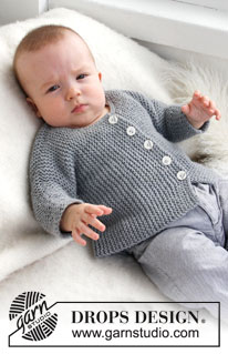 Grey Gosling / DROPS Baby 21-39 - Jakke strikket sidelengs i 2 tråder DROPS Alpaca, til baby og barn