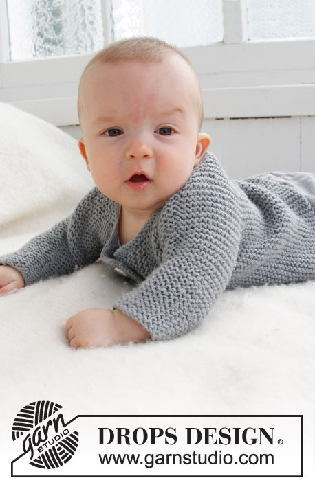 Grey Gosling / DROPS Baby 21-39 - Chaqueta de punto tejida lateralmente para bebé y niños en 2 hilos DROPS Alpaca.