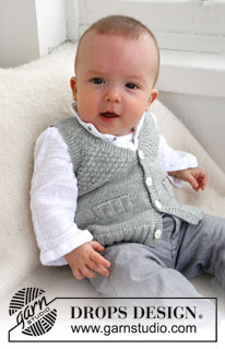 Junior / DROPS Baby 21-8 - Gilet sans manches au tricot, avec  col V et point texturé pour bébé et enfant, en DROPS BabyMerino ou en DROPS BabyAlpaca Silk
