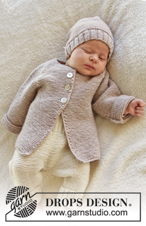 Sleep Tight / DROPS Baby 25-33 - Gestrickte Jacke für Babys mit Krausrippen und Raglanärmeln in DROPS BabyMerino. Größe Frühchen - 4 Jahre.