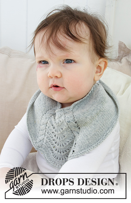 Giggles in Gray / DROPS Baby 29-16 - Bavoir au tricot pour bébé, avec torsades et point ajouré.
Se tricote en DROPS BabyMerino.