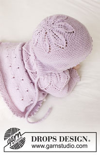 Pink Petals Hat / DROPS Baby 33-14 - Bonete de punto para bebés con patrón de hojas y punto musgo en DROPS BabyMerino. Tallas 0-24 meses.