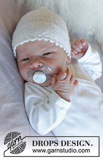 Baby Pearl Hat / DROPS Baby 33-17 - Knitted hat in stockinette stitch and garter stitch for babies in DROPS Baby Merino. Sizes: Premature – 4 years.