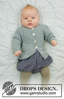 Baby Business / DROPS Baby 33-19 - Gestrickte Jacke für Babys mit Rundpasse und Strukturmuster, gestrickt von oben nach unten in DROPS BabyMerino. Größe Frühchen bis 2 Jahre.