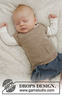 Baby Pockets / DROPS Baby 33-22 - Chaleco / chaleco sin mangas de punto para bebés en DROPS Flora. Tallas 0 – 6 años.