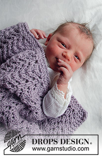 Lilac Warm / DROPS Baby 33-40 - Dětská deka s ažurovým vzorem pletená z příze DROPS Big Merino. Motiv: Dětské deky.