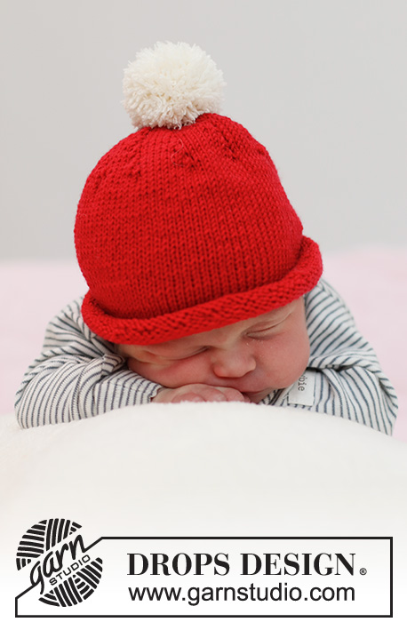 Itsy Bitsy Santa / DROPS Baby 36-15 - Knitted Christmas hat for baby and children in DROPS BabyMerino. Sizes: Premature – 4 years. Theme: Christmas.
