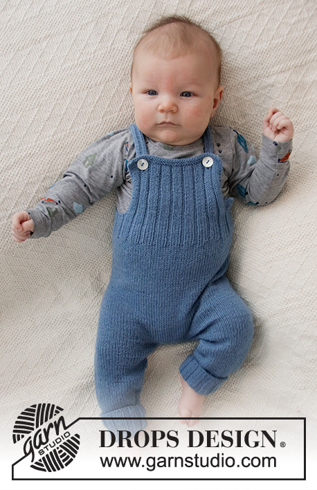 Afternoon Playdate / DROPS Baby 36-4 - Strikket bukse med seler til baby i DROPS Flora. Arbeidet strikkes med vrangbord og glattstrikk. Størrelse prematur – 4 år.