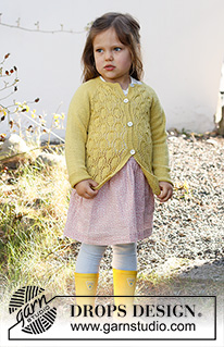 Sweet Marigold / DROPS Baby & Children 38-11 - Knitted jacket for baby and kids in DROPS BabyMerino. Piece is knitted top down with raglan pattern and lace pattern. Size 6 month - 8 years