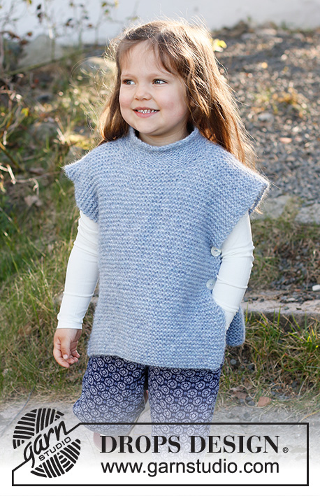 Ready, Set, Go! / DROPS Baby & Children 38-15 - Knitted vest / slipover for kids in DROPS Air. Piece is knitted in garter stitch with high neck and vents in the side. Size 2 - 12 years