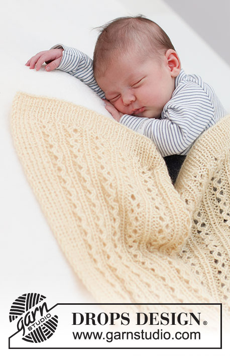 Honey Honey / DROPS Baby & Children 39-4 - Knitted blanket for baby in DROPS BabyMerino and DROPS Kid-Silk. The piece is worked with lace pattern.