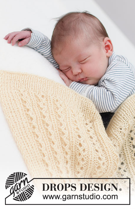 Honey Honey / DROPS Baby & Children 39-4 - Knitted blanket for baby in DROPS BabyMerino and DROPS Kid-Silk. The piece is worked with lace pattern.
