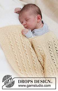 Honey Honey / DROPS Baby & Children 39-4 - Couverture tricotée pour bébé, au point ajouré, en DROPS BabyMerino et DROPS Kid-Silk.