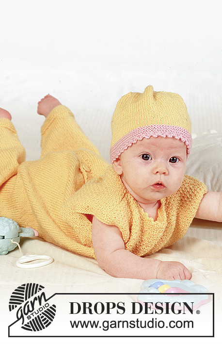 Sweet Snuggles / DROPS Baby 4-3 - DROPS kietaisujakku, hihallinen tai hihaton puku tai mekko, myssy ja sukat ”BabyMerino” -langasta