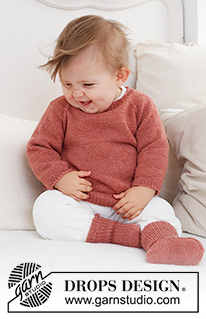 Rosy Cheeks Sweater / DROPS Baby 42-3 - Gestrickter Pullover für Babys und Kinder in DROPS Safran. Die Arbeit wird von oben nach unten mit Raglan gestrickt. Größe 0 - 4 Jahre.