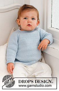 Dream in Blue / DROPS Baby 42-5 - Strikket genser til baby og barn i DROPS Merino Extra Fine. Arbeidet strikkes ovenfra og ned med raglan. Størrelse 0 - 4 år.