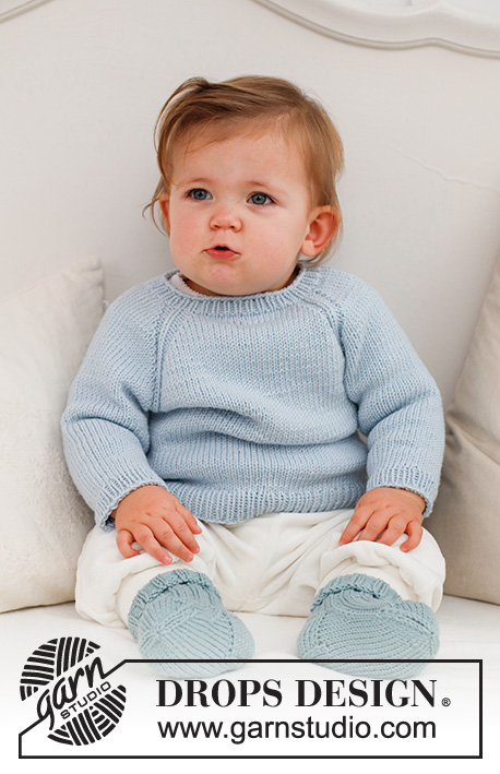 Dream in Blue / DROPS Baby 42-5 - Strikket genser til baby og barn i DROPS Merino Extra Fine. Arbeidet strikkes ovenfra og ned med raglan. Størrelse 0 - 4 år.