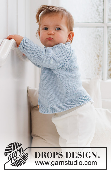 Dream in Blue Cardigan / DROPS Baby 42-6 - Knitted jacket for babies and children in DROPS Merino Extra Fine. The piece is worked top down with raglan. Sizes 0 - 4 years.