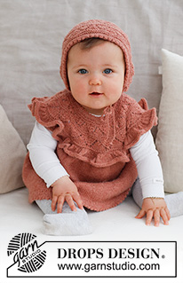 Sweet Primrose Dress / DROPS Baby 43-15 - Strikket kjole til baby og barn i DROPS Alpaca. Arbeidet strikkes ovenfra og ned med rundfelling, hullmønster og rysje på bærestykket. Størrelse 0 – 6 år.