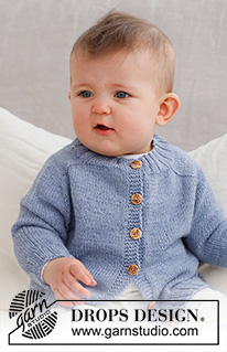 Blue Pebbles Cardigan / DROPS Baby 43-3 - Knitted jacket for baby in DROPS BabyMerino. The piece is worked top down with saddle-shoulders. Sizes: Premature to 2 years.