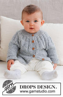 Sweet Gleam Cardigan / DROPS Baby 43-6 - Knitted jacket for baby in DROPS Sky. The piece is worked top down, with round yoke and ribbing on the yoke. Sizes: Premature to 2 years.