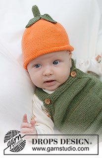 Sweet Tangerine Hat / DROPS Baby 45-11 - Crocheted orange / tangerine hat for baby in DROPS BabyMerino. Piece is worked top down, with stem and leaves. Size 0 - 4 years
