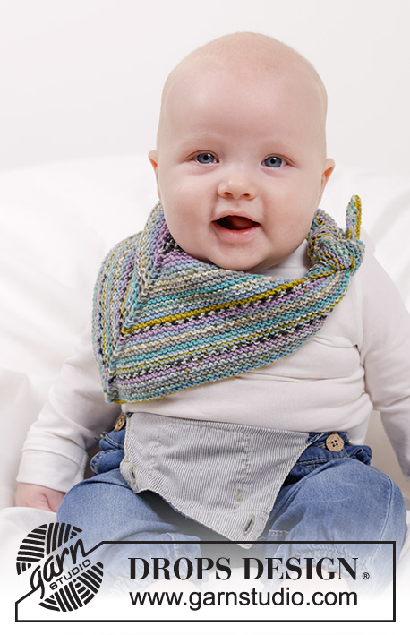 Thief of Hearts / DROPS Baby 45-13 - Bavoir / châle tricoté pour bébé, en DROPS Fabel. Se tricote de haut en bas, au point mousse. Du 0 au 4 ans.